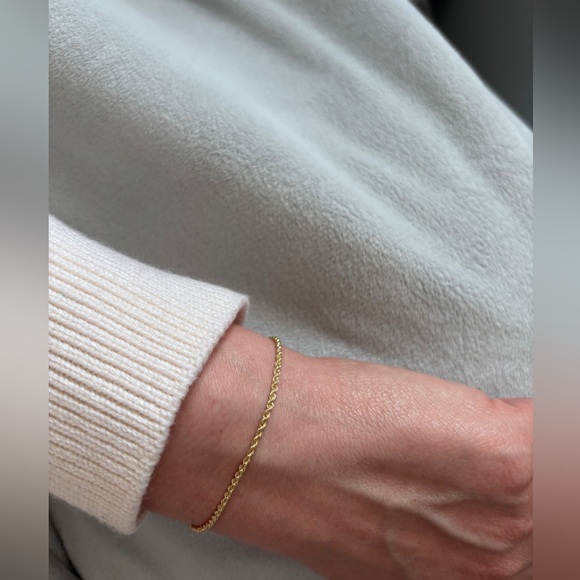 10K Yellow Gold Diamond Cut Rope Bracelet 7” Italy Solid Gold - Picture 2 of 6